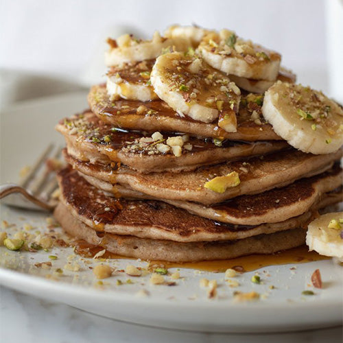 Banana Maple Pancakes with Baklava Crumb